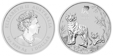 Australien 1 Dollar 2022 Tiger - 1 Unze Feinsilber